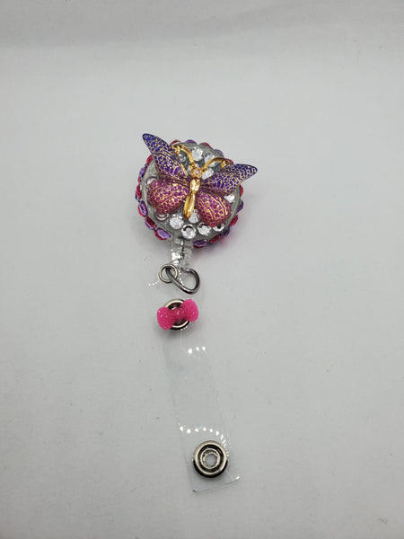 Purple and pink butterfly badge reel